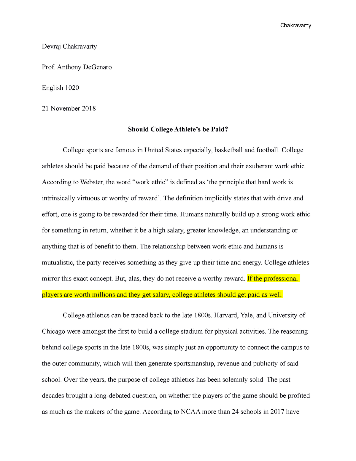 research paper on why college athletes should be paid