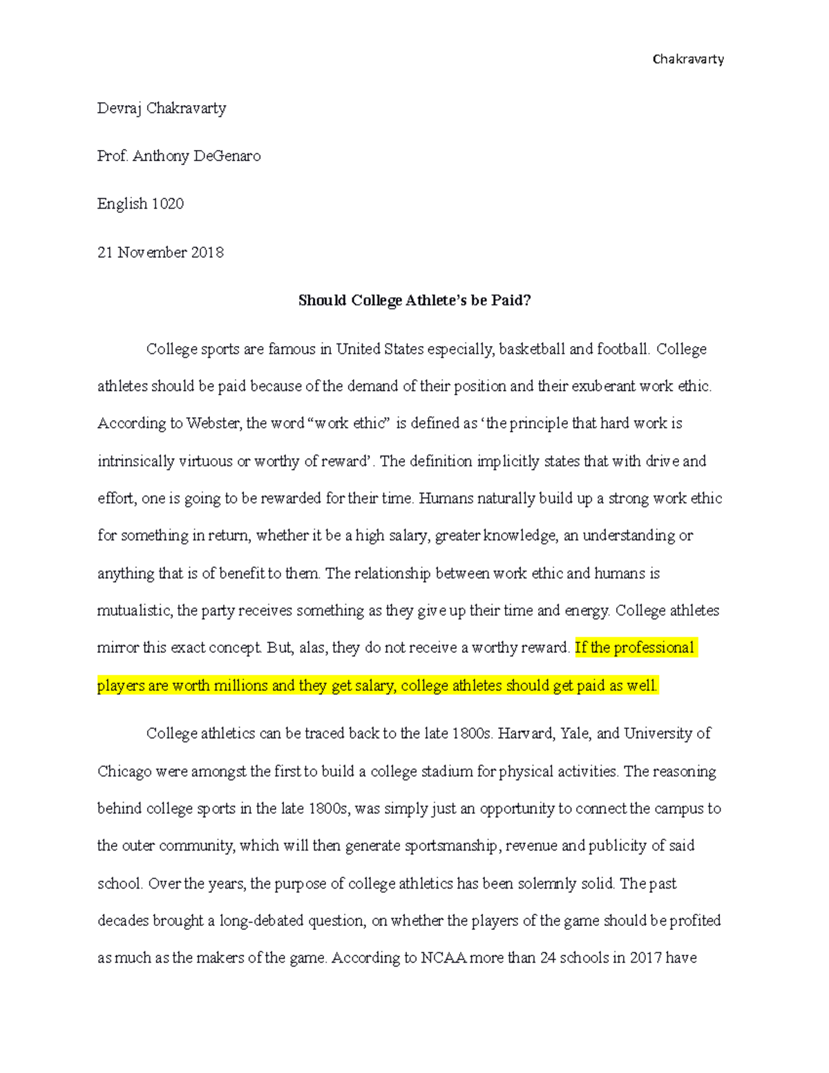 paying college athletes essay research paper