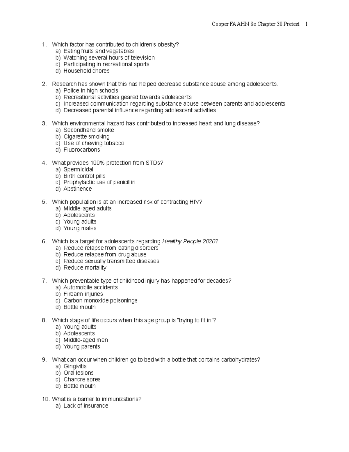 Chapter 030 - Cooper FAAHN 8e Chapter 30 Pretest 1 Which Factor Has ...