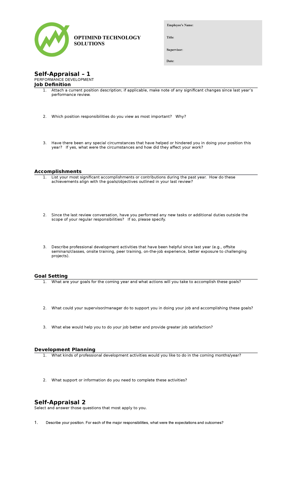 Filled Self Appraisal Form Sample For Software Engineer