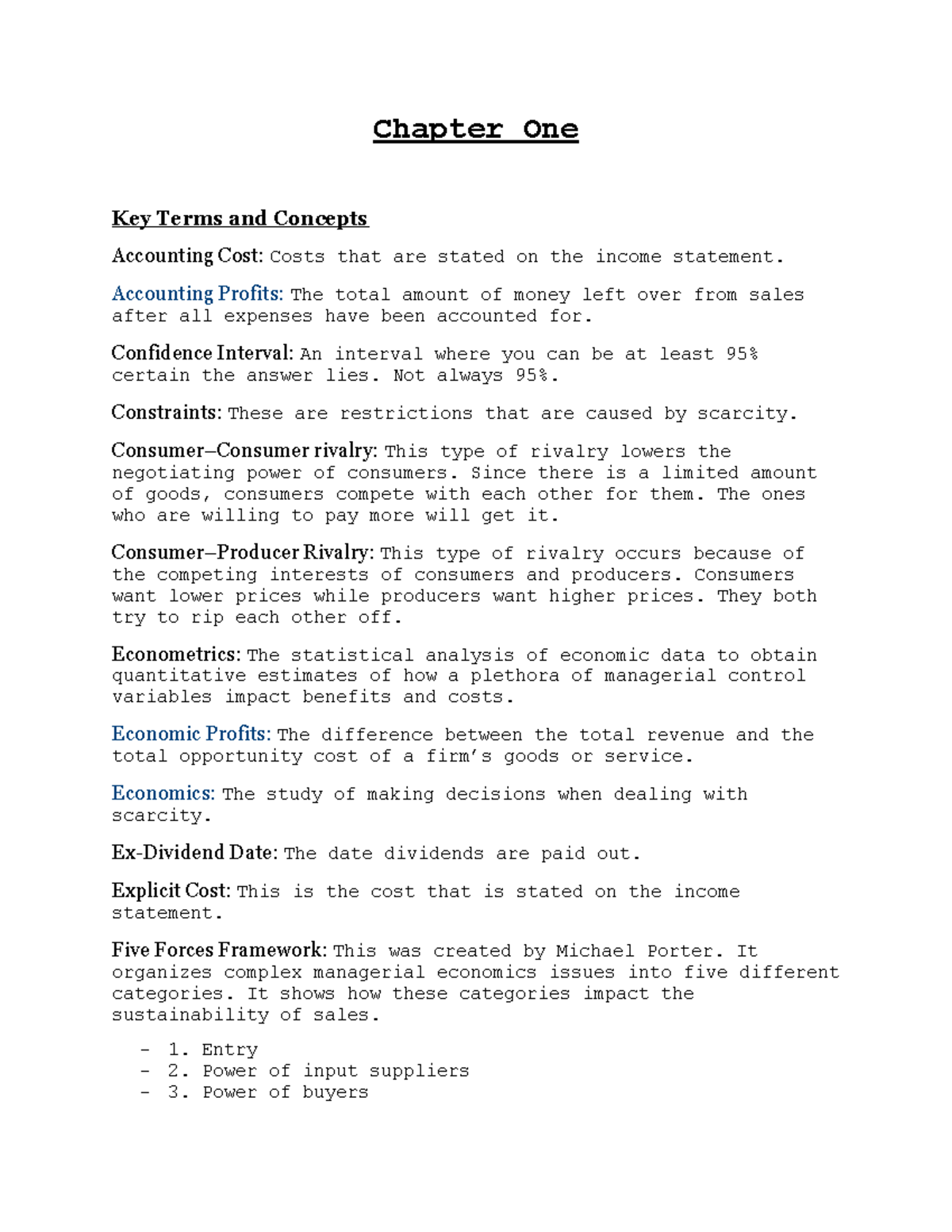 Chapter 1 The Fundamentals of Managerial Economics - Chapter One Key ...
