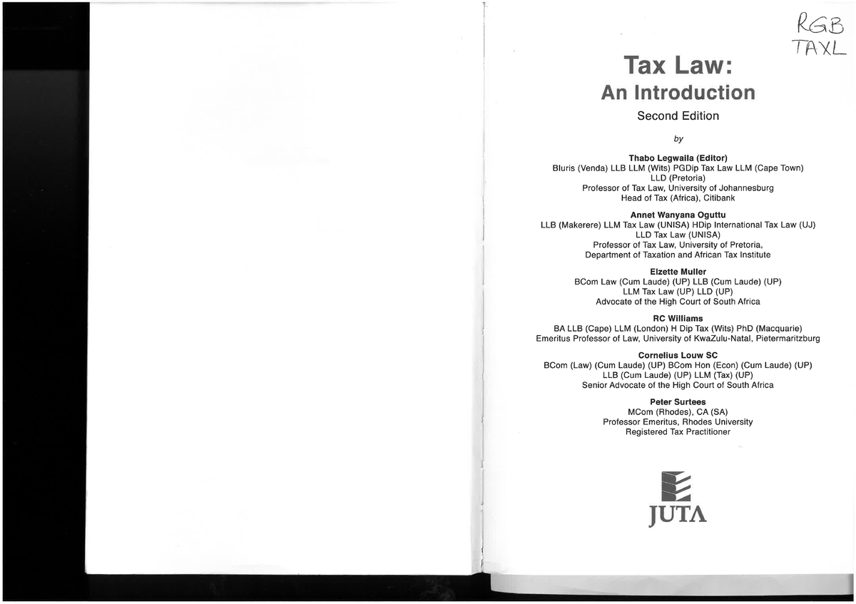 Tax Law Textbook Chapter 4 + 5 TBP9X 0C Studocu