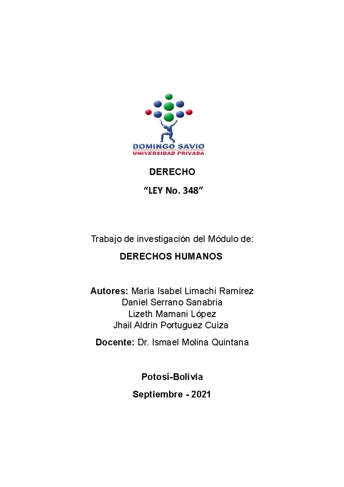 Derechos Humanos LEY 348 EN Bolivia - DERECHO “LEY No. 348” Trabajo de ...