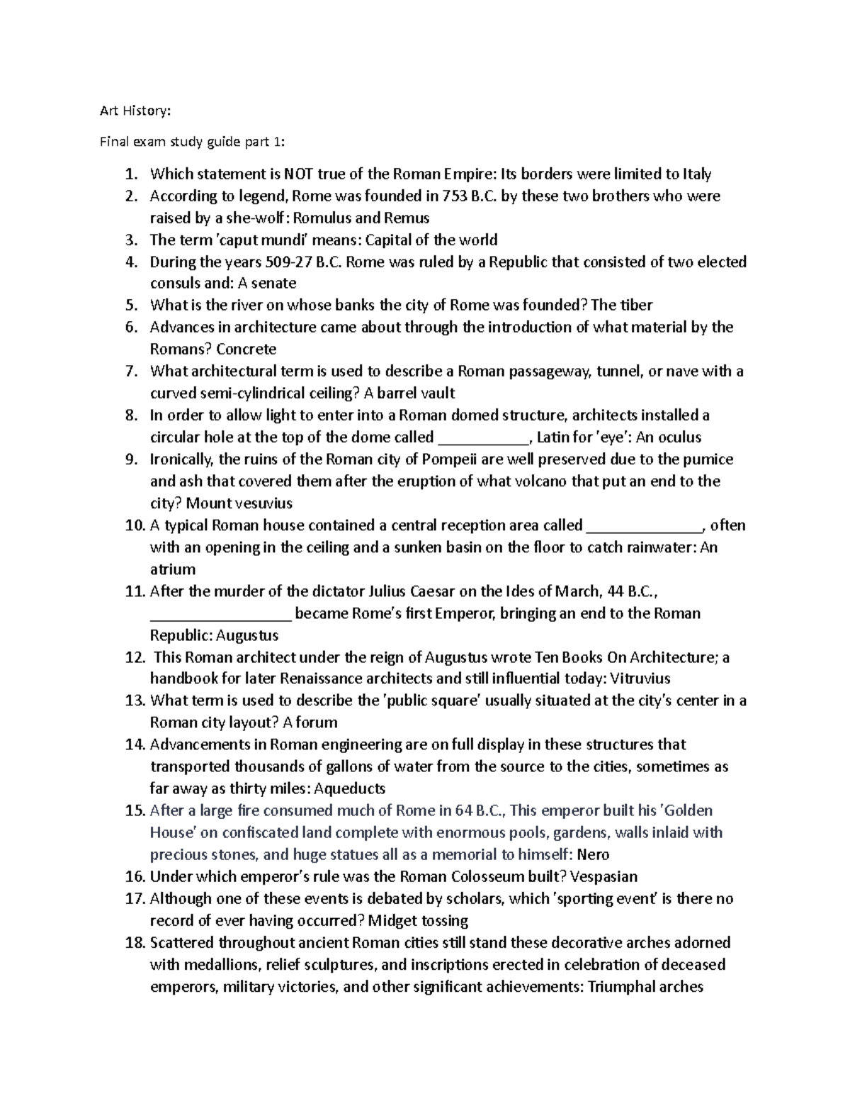 Art History final exam study guide part 1 Art History Final exam