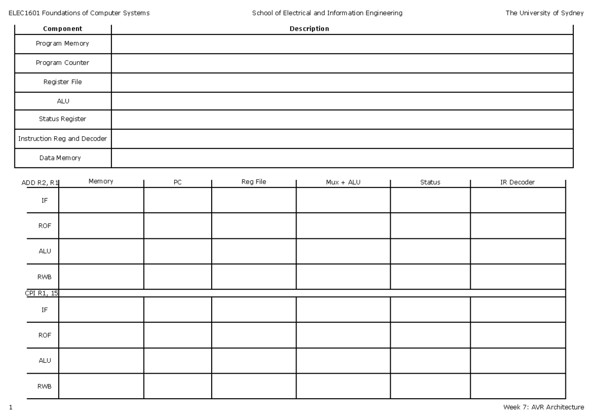 Week 7: AVR Architecture - ELEC1601 Foundations of Computer Systems ...