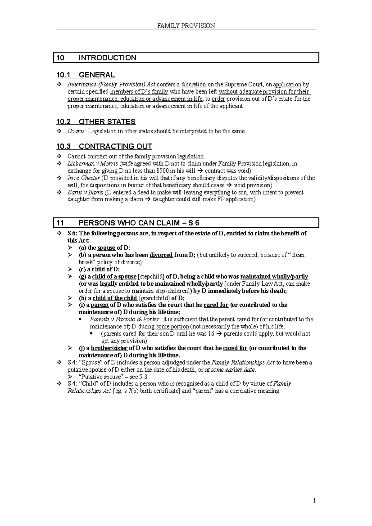 Succession Notes 3 - 10 Introduction 10 General Inheritance (family 