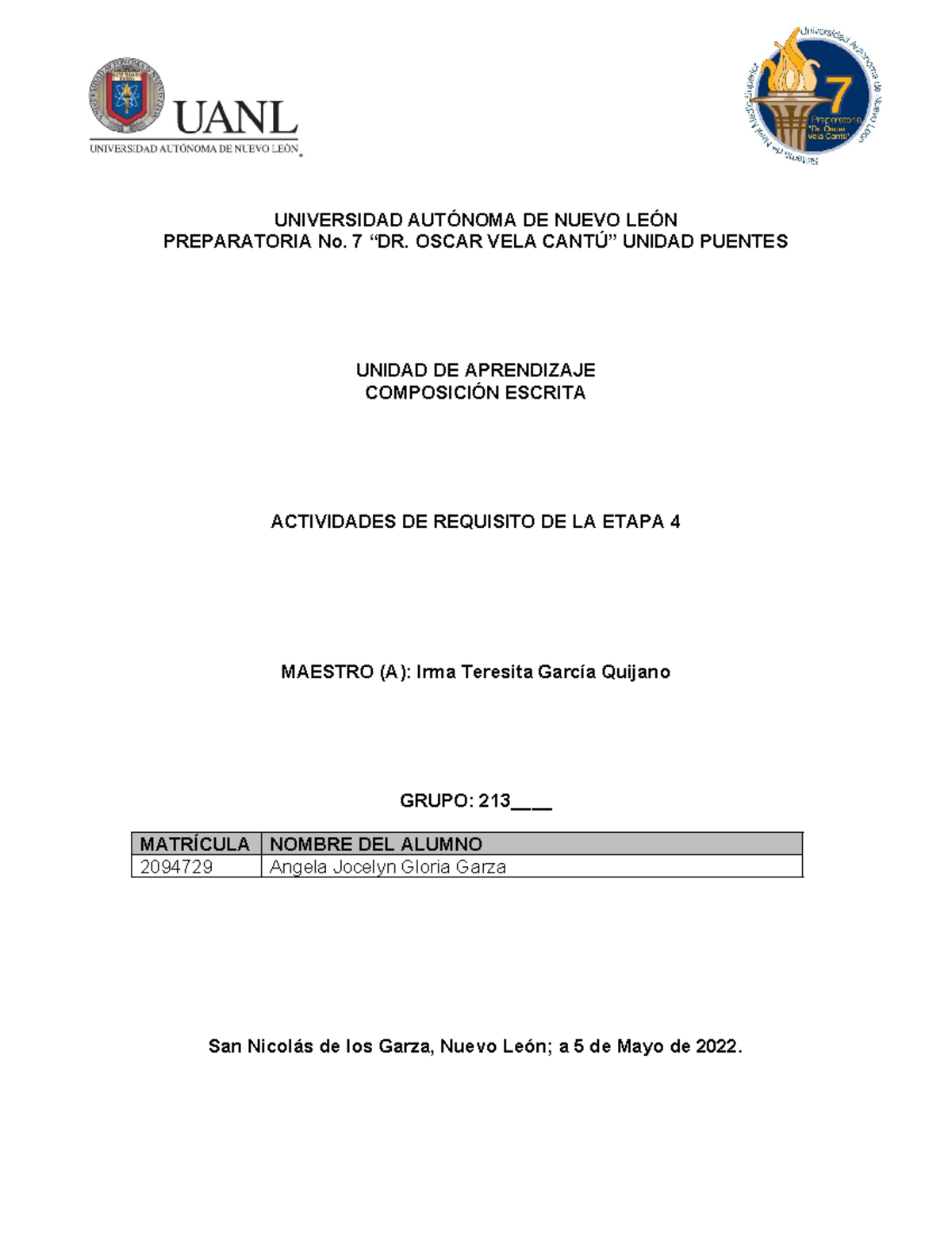 Actividad DE Requisito Etapa 4 - UNIVERSIDAD AUTÓNOMA DE NUEVO LEÓN ...