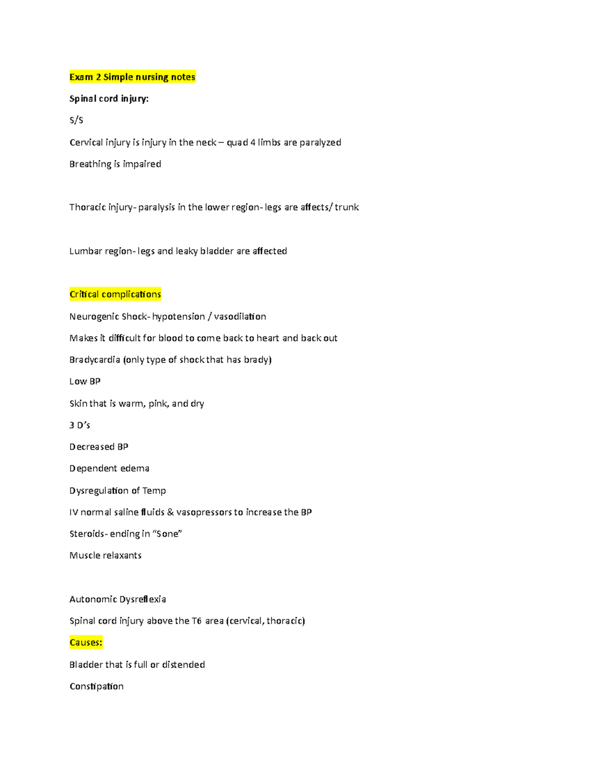 Exam 2 Simple nursing notes Exam 2 Simple nursing notes Spinal cord