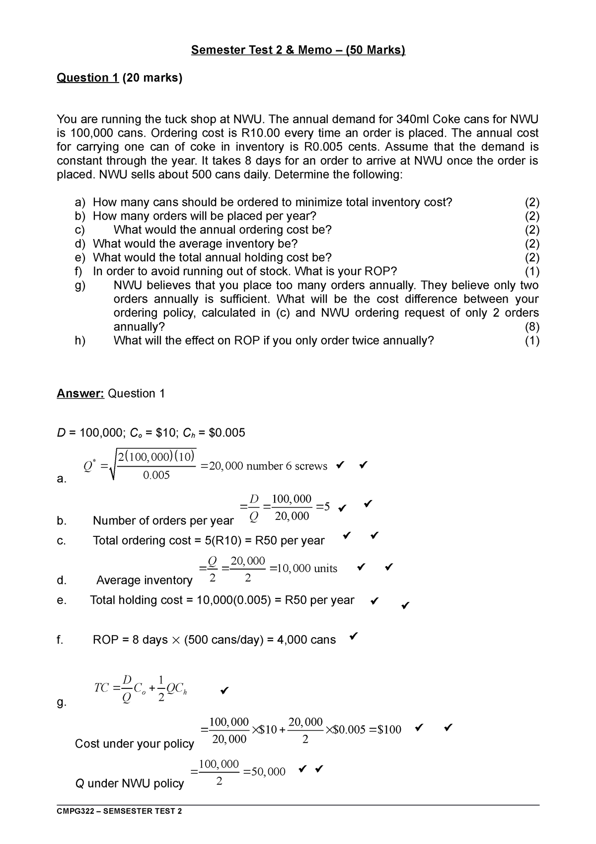 Semester test 2 memo - 2021 - e-fundi - Semester Test 2 & Memo – (50 ...