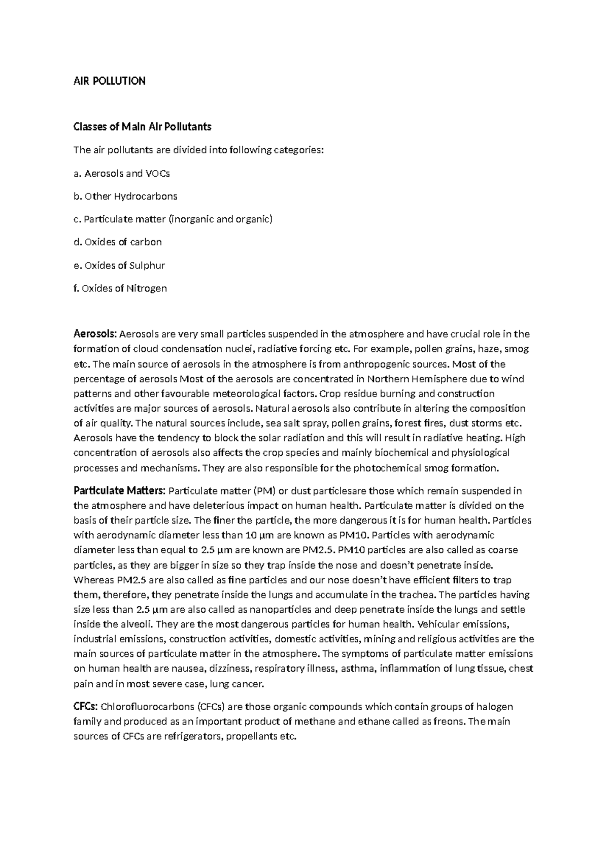 AEC Pollution Notes - none - AIR POLLUTION Classes of Main Air ...