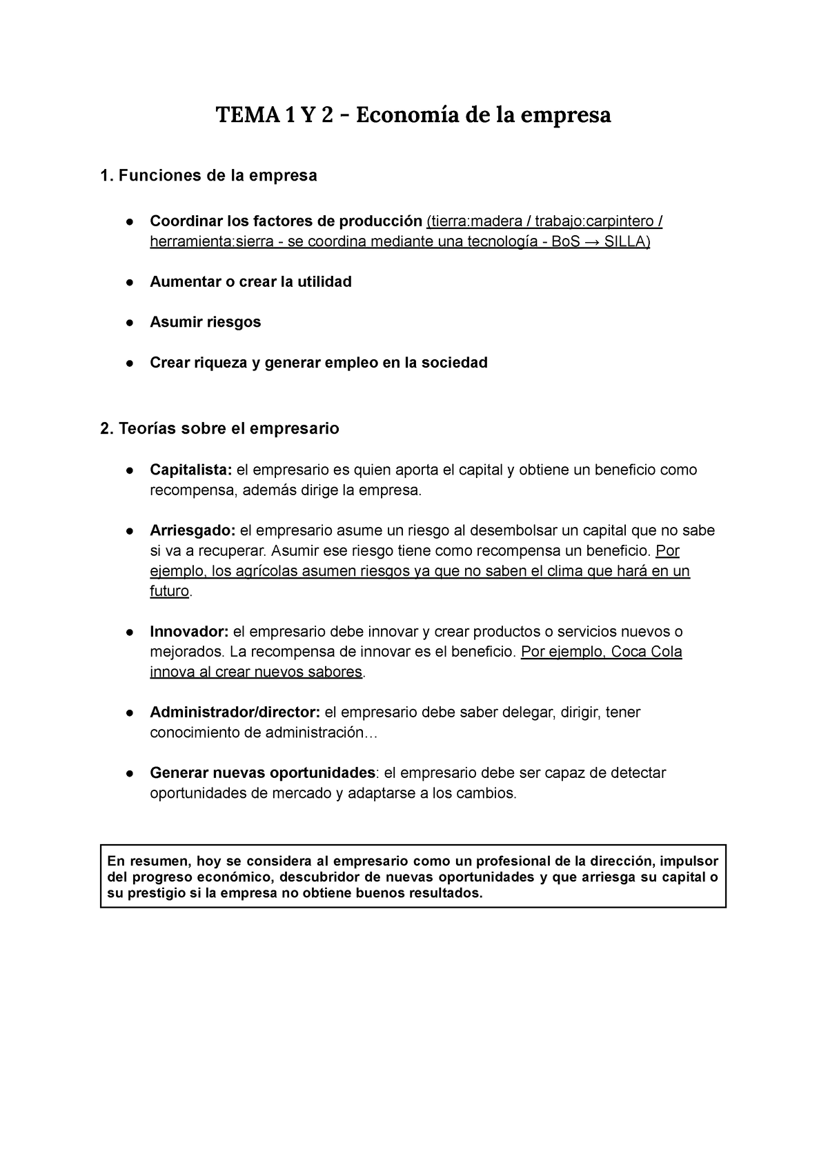 Examen Tema 1 Y 2 - Economía De La Empresa - TEMA 1 Y 2 - Economía De ...