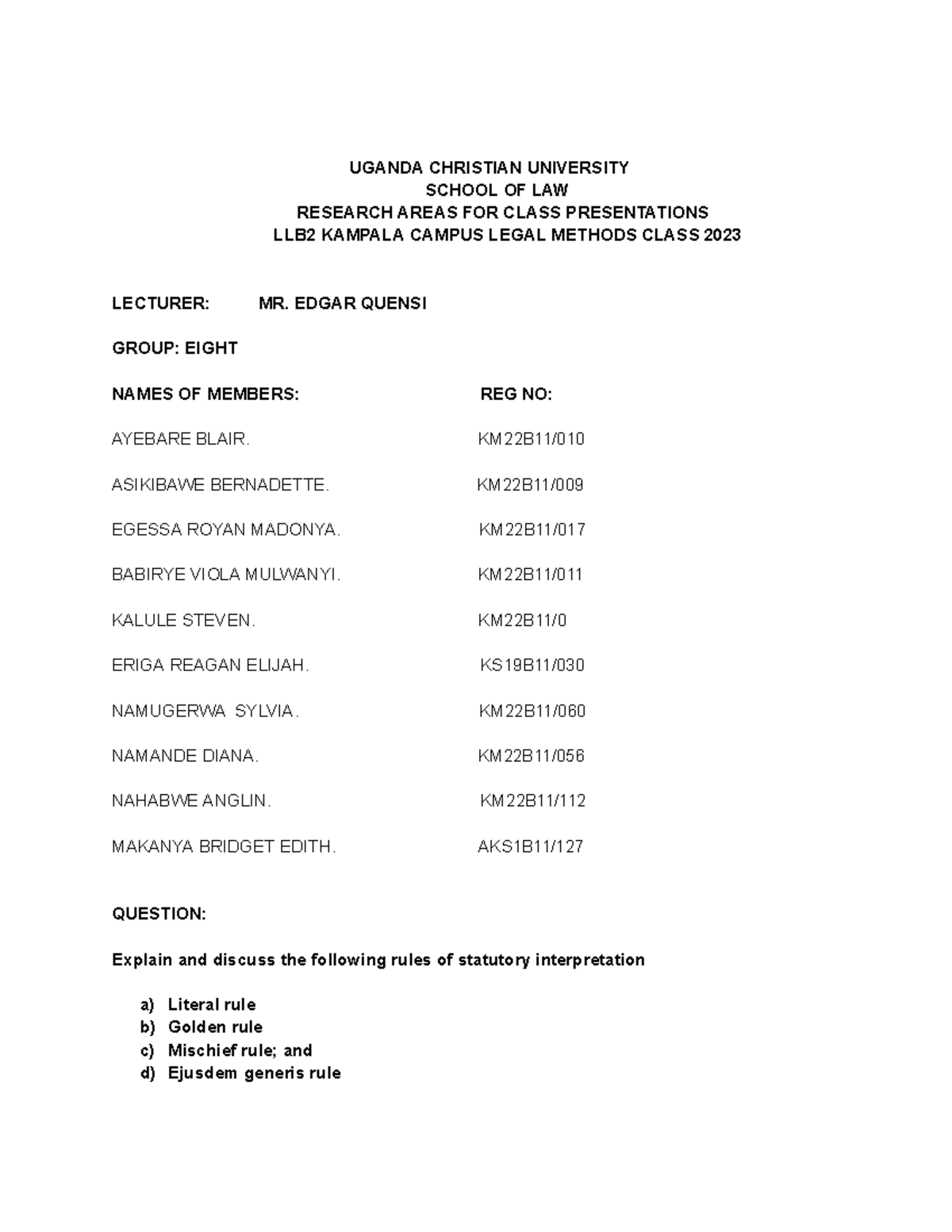 Rules Of Statutory Interpretation Uganda Christian University School Rules Of Statutory Interpretation Uganda Christian University School