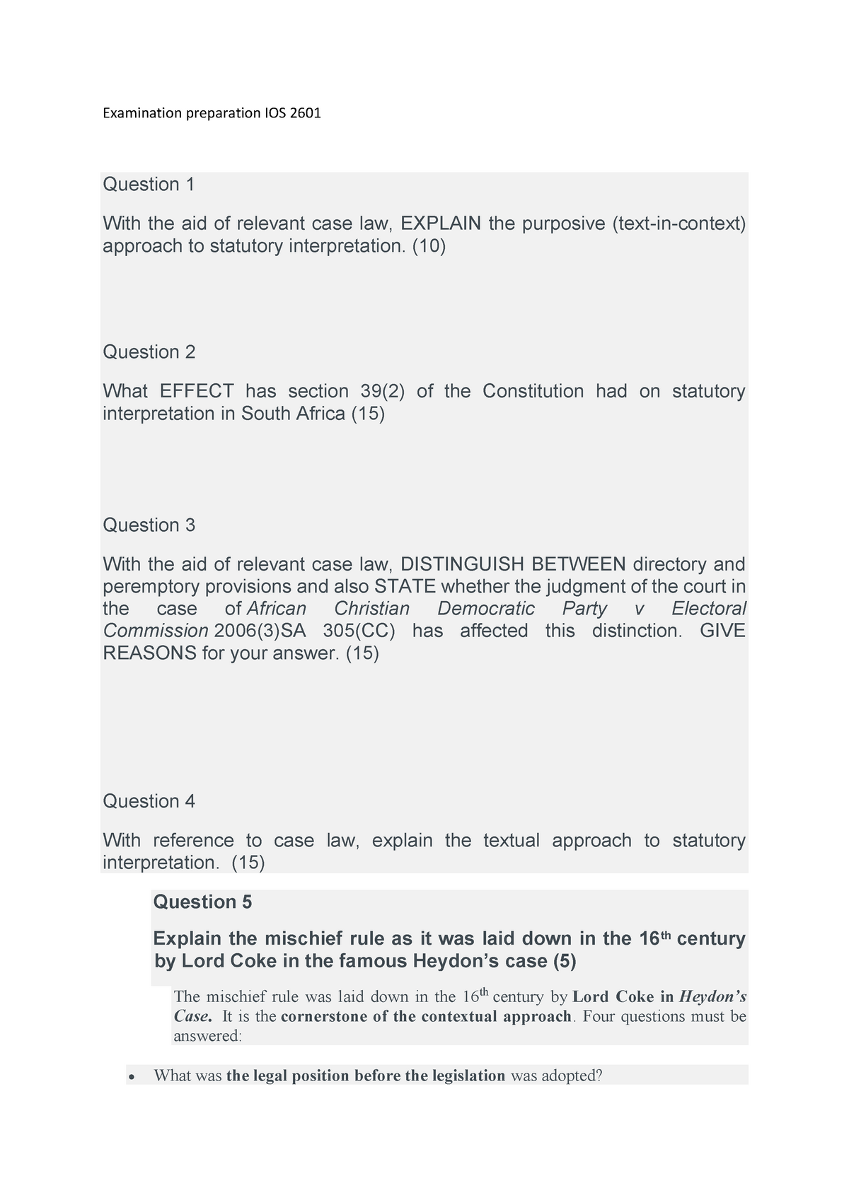 IOS 2601 Exam Preparation with lecturer questions - Warning: TT Sns-Brigh10