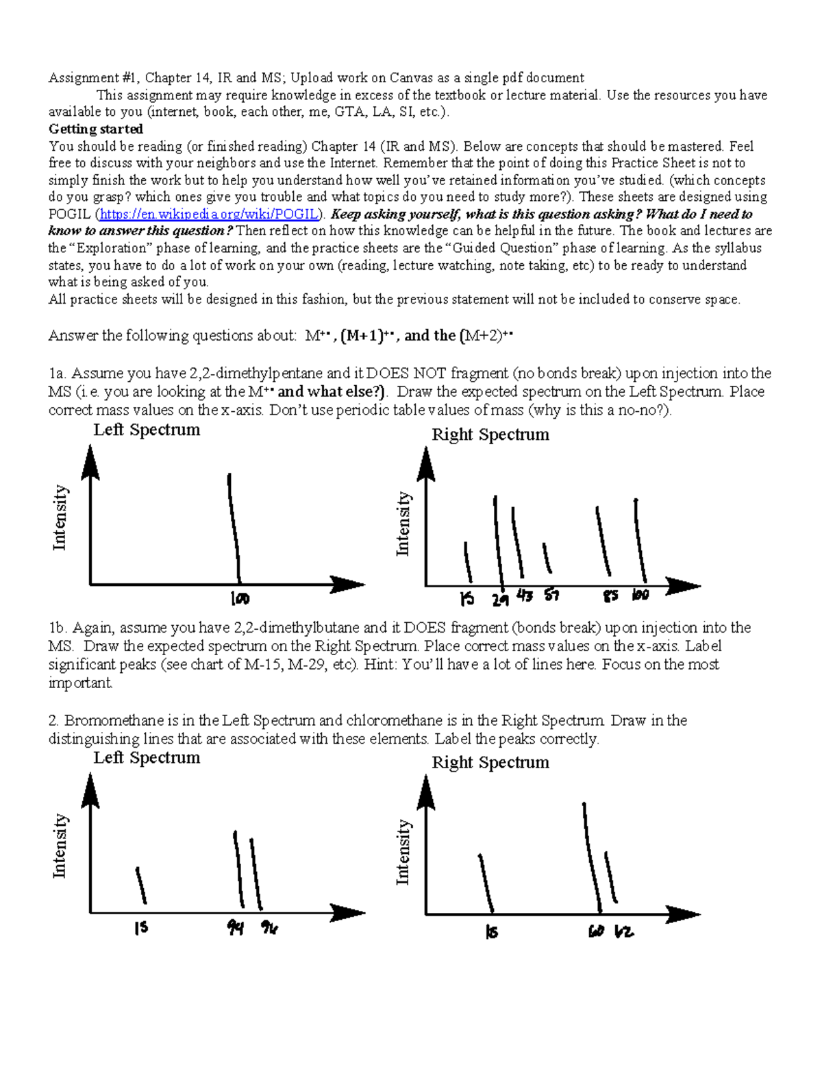 Chapter 14 Handout IR and Mass Spec Assignment 1, Chapter 14, IR and