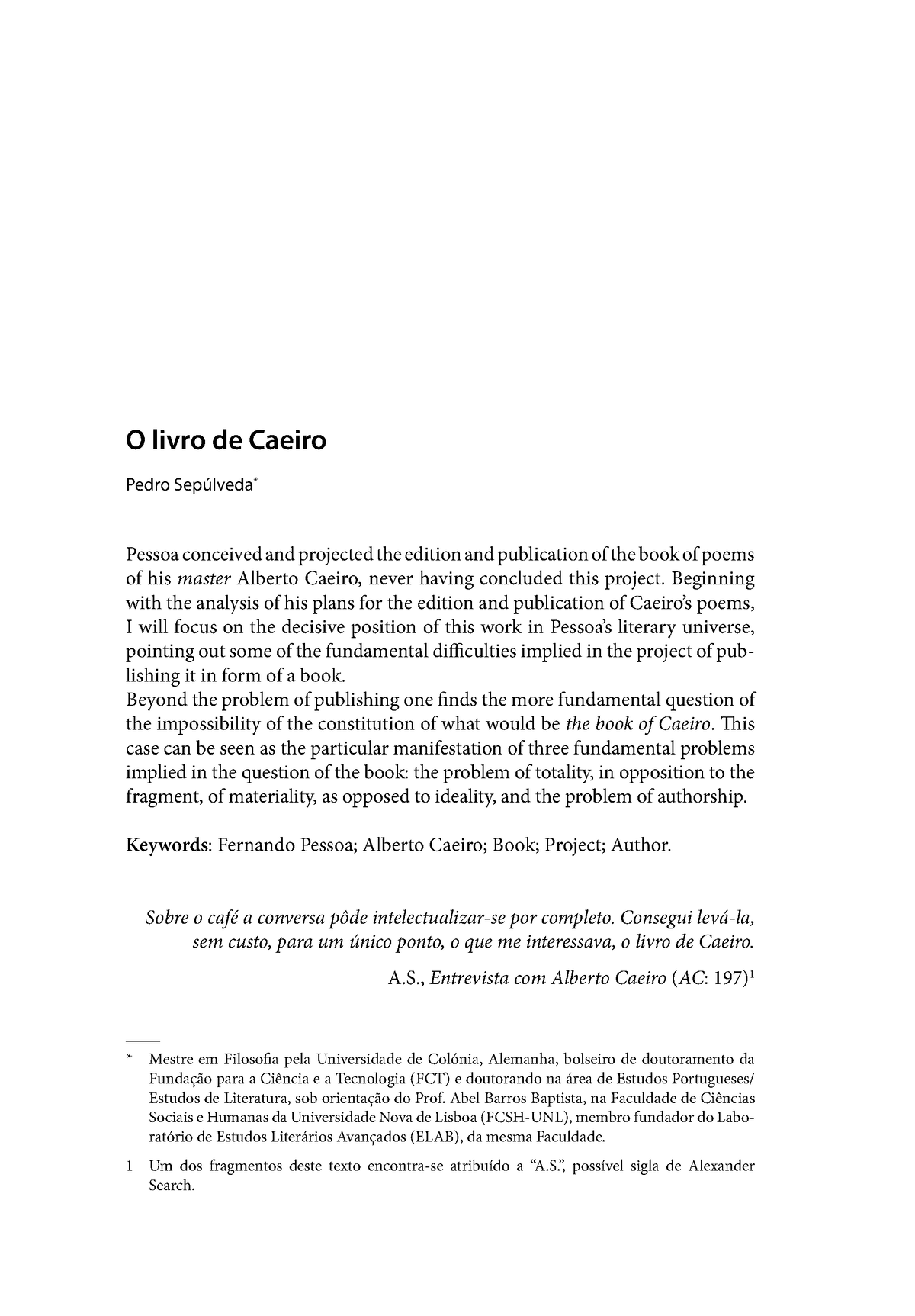 PDF) O livro de Caeiro  Pedro Sepúlveda 