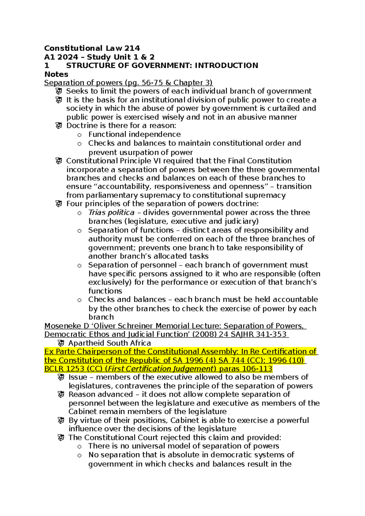 Con Law A1 Notes - Constitutional Law 214 A1 2024 – Study Unit 1 & 2 1 ...
