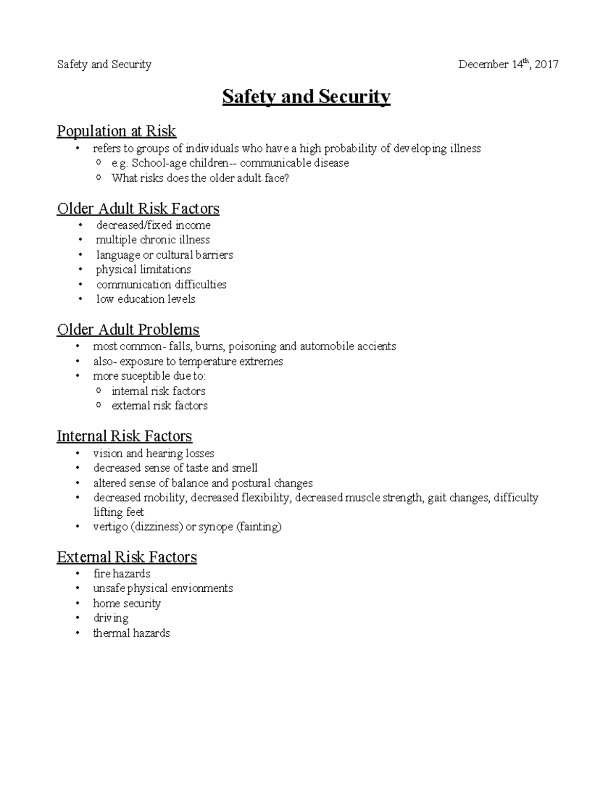 Aging-Safety and Security - December 14th, 2017 Safety and Security ...