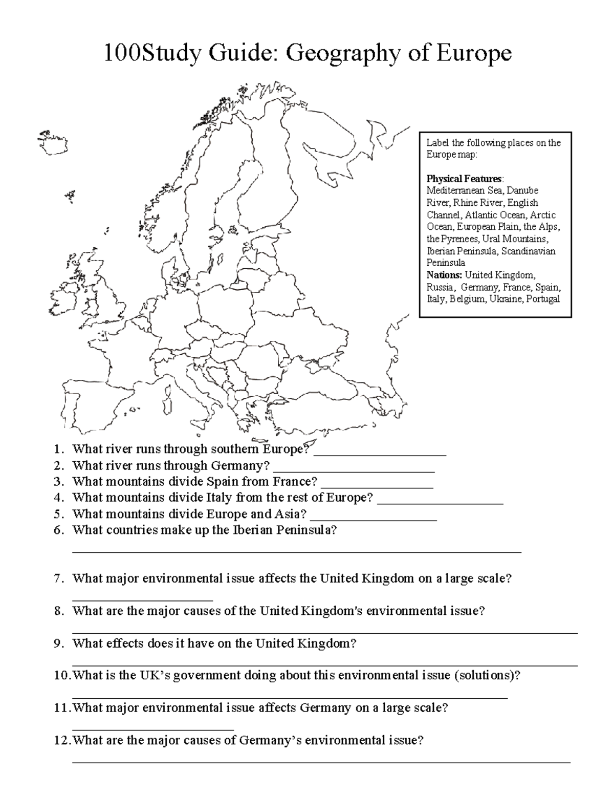 Geography of Europe Study Guide 100Study Guide Geography of Europe 1