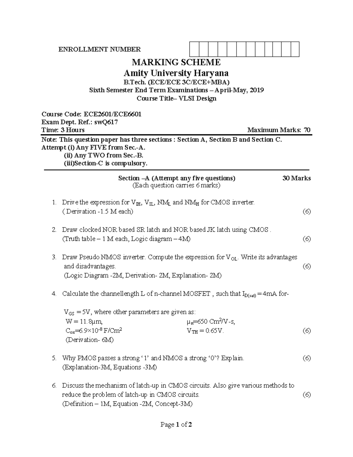 b-tech-ece-dual-vi-vlsi-design-s-out-page-1-of-2-enrollment-number