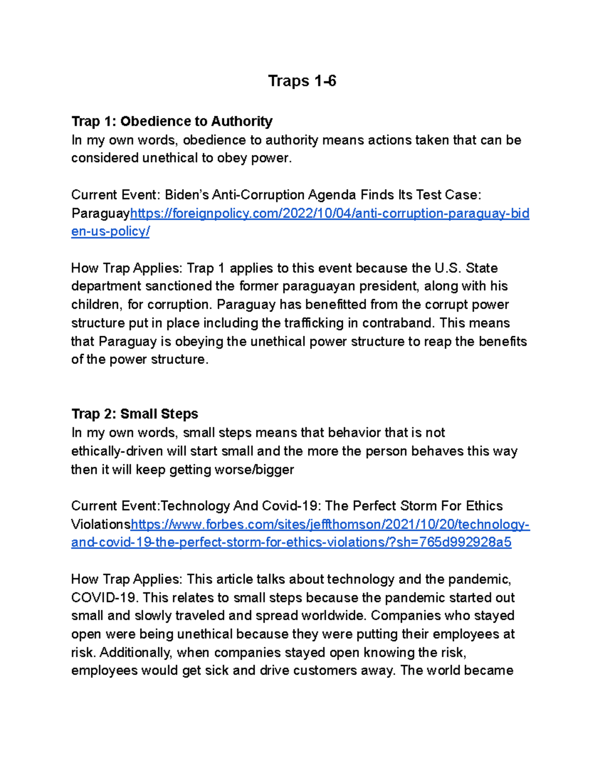 Traps 16 Traps 1 Trap 1 Obedience to Authority In my own words