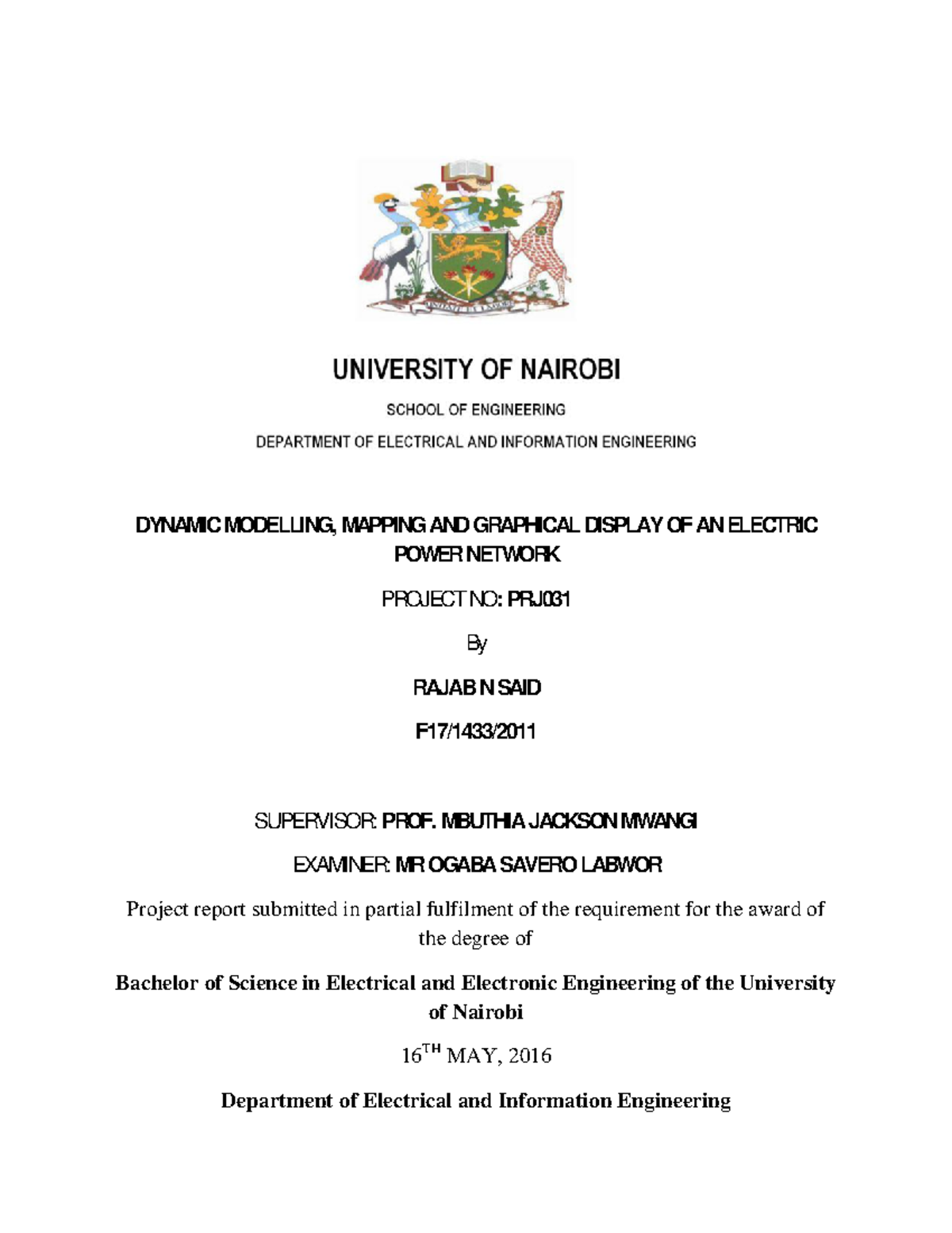 Dynamic Modelling, Mapping AND Graphical Display OF AN Electric Power ...