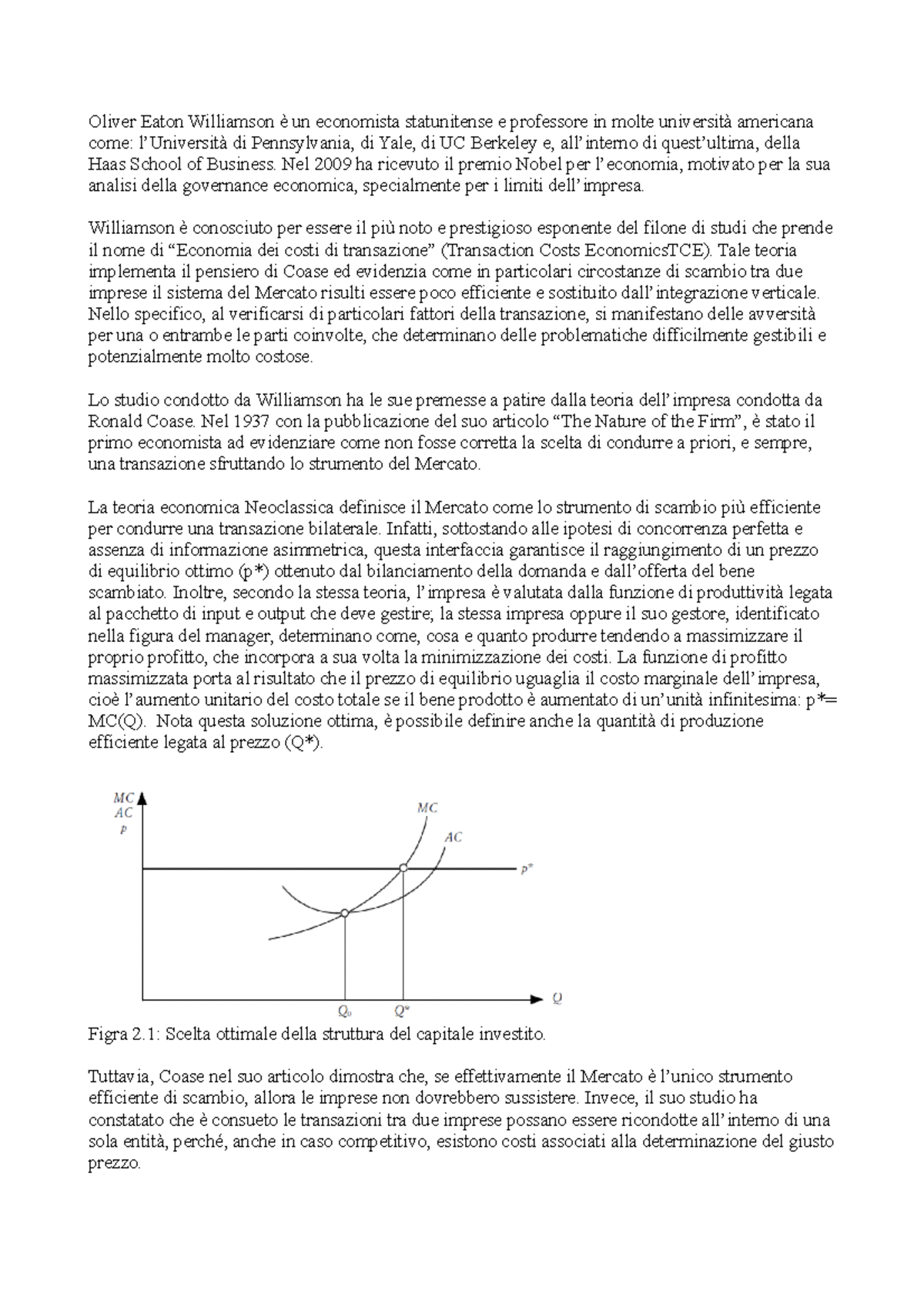 Coase E Williamson - Approfondimento Teorico Sulla Teoria Dei Costi Di ...