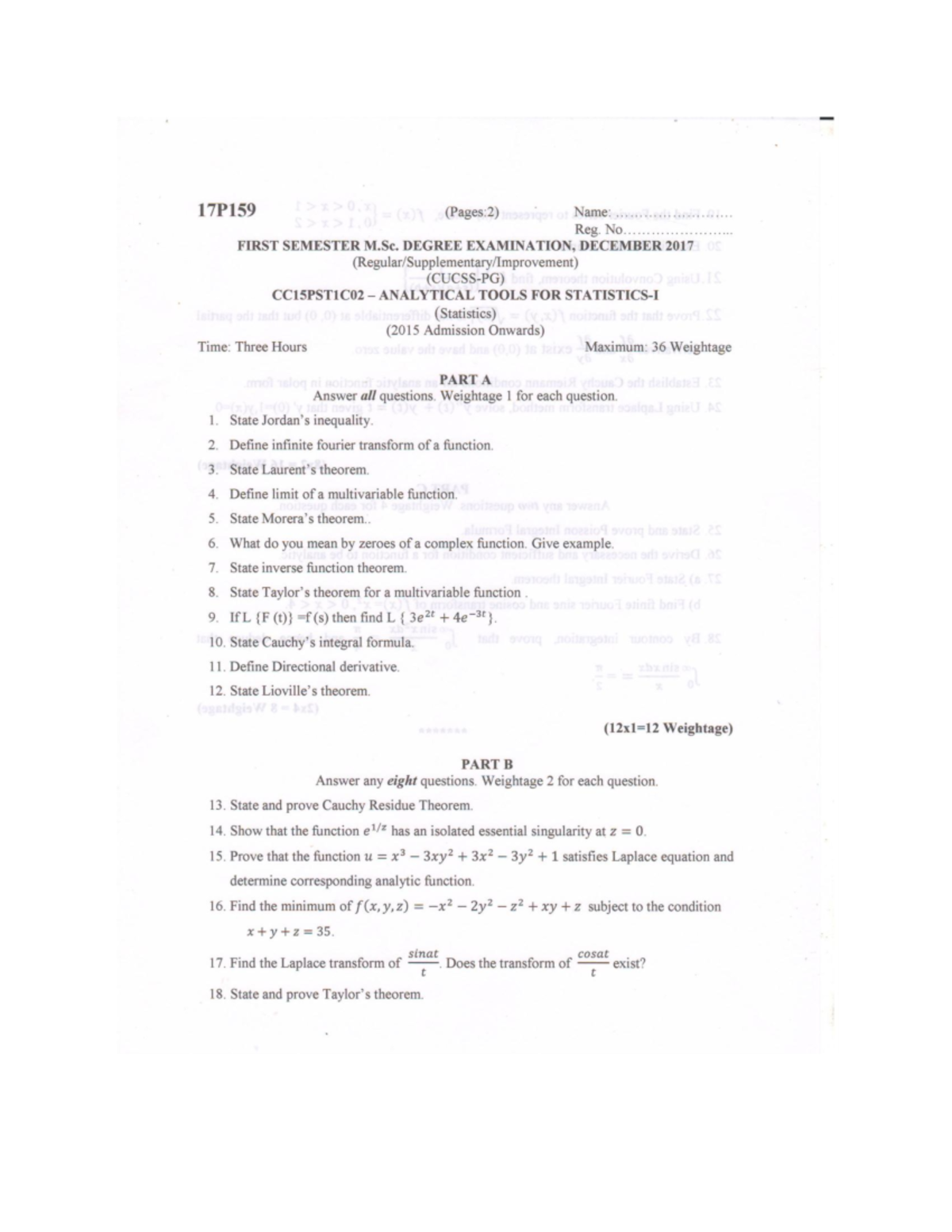 Analytical Tools For Statistics 1- 17 Dec - Msc. Statistics - Studocu