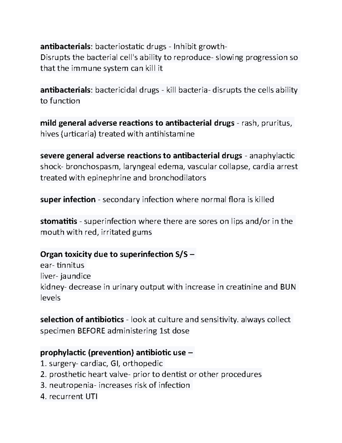 Pharmacology unit 3 study guide - antibacterials : bacteriostatic drugs ...