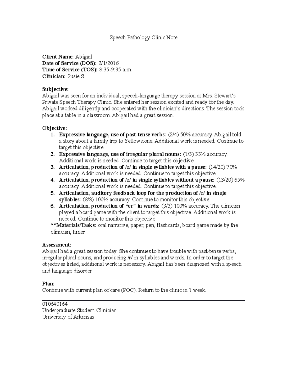 Soap Speech Pathology Clinic Note Short Note - Speech Pathology Clinic ...