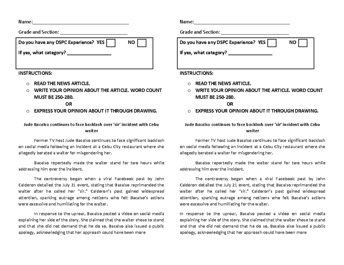 Journ Exam 2024 PDF - supplementary activity - Name