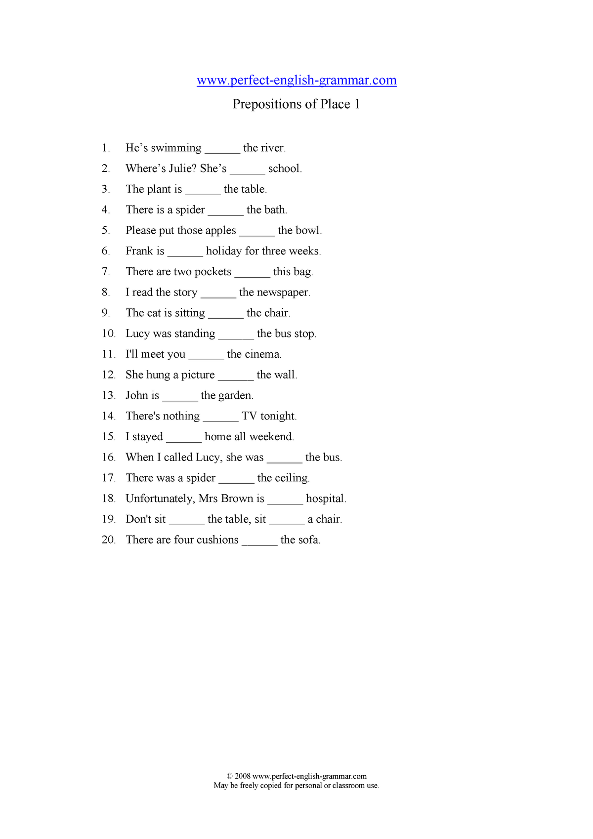 Prepositions of place 1 - English 1: Communication Skill - UoK - Studocu