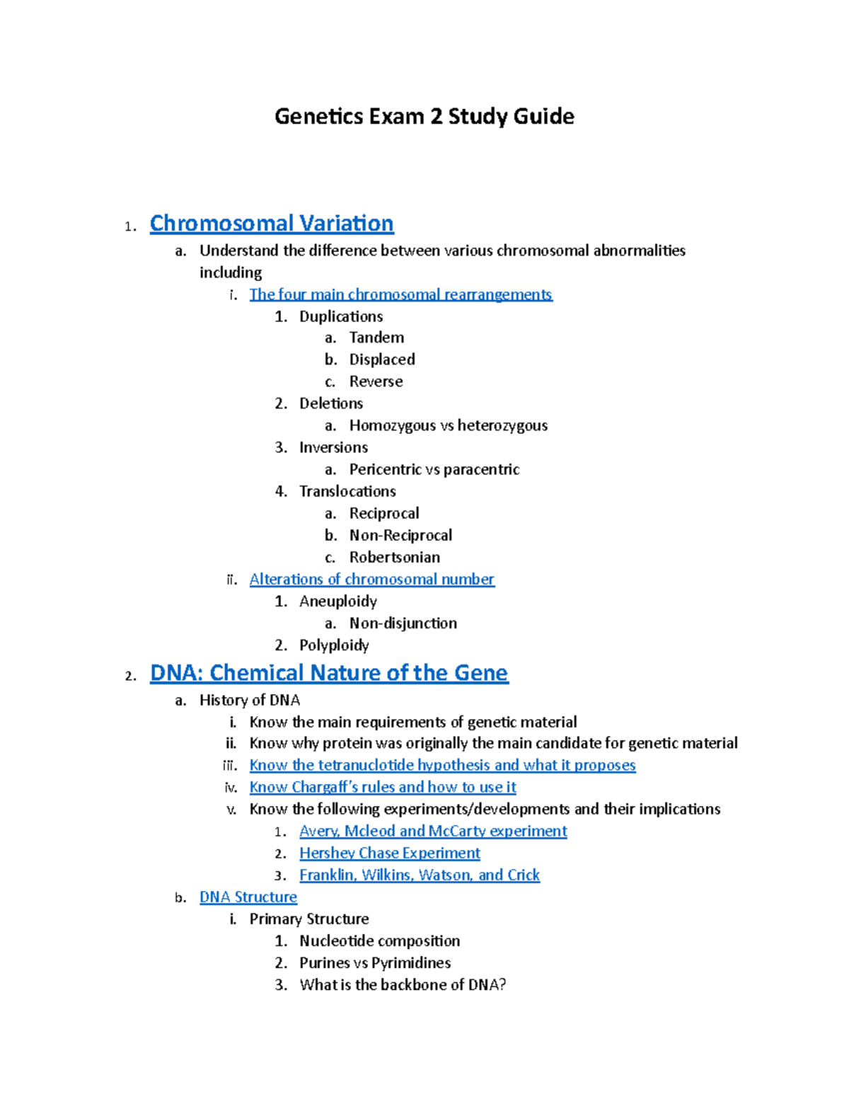 Genetics Exam 2 Study Guide - Genetics Exam 2 Study Guide 1 ...