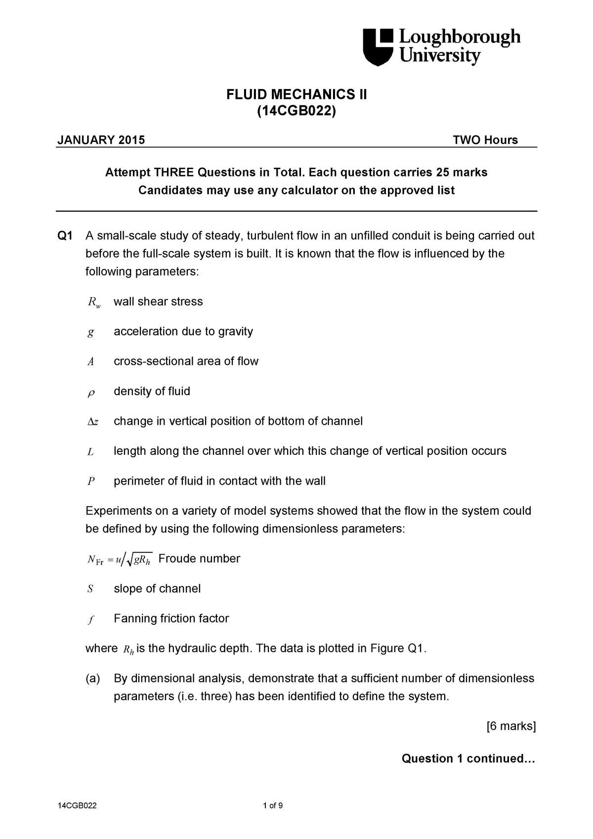 Fluid Mechanics II Exam Questions - FLUID MECHANICS II (14CGB022 ...