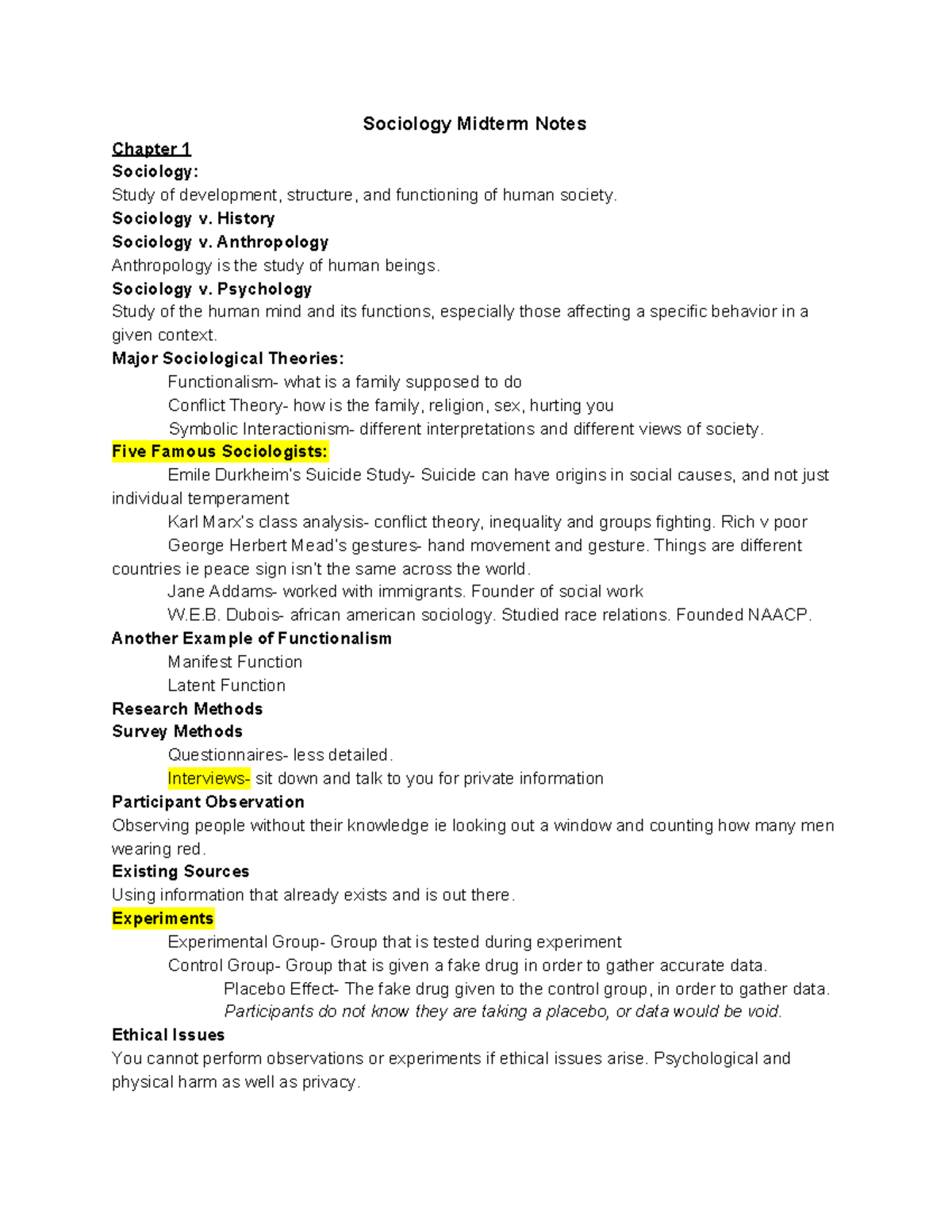 Sociology Midterm Study Guide- SYG 2000-25987 - Sociology Midterm Notes ...