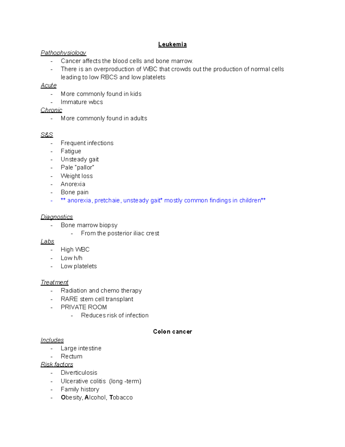 Review 25 - lecture notes - Leukemia Pathophysiology Cancer affects the ...