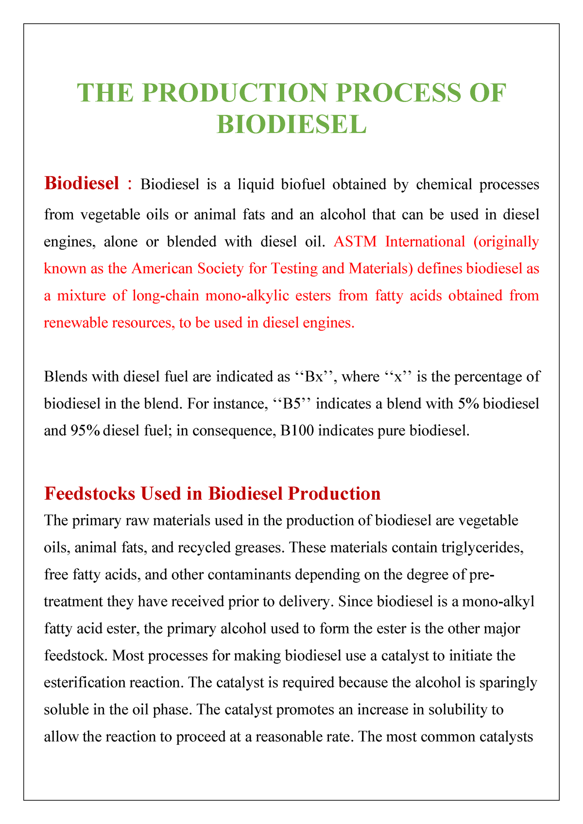 The Production Process Of Biodiesel - THE PRODUCTION PROCESS OF ...