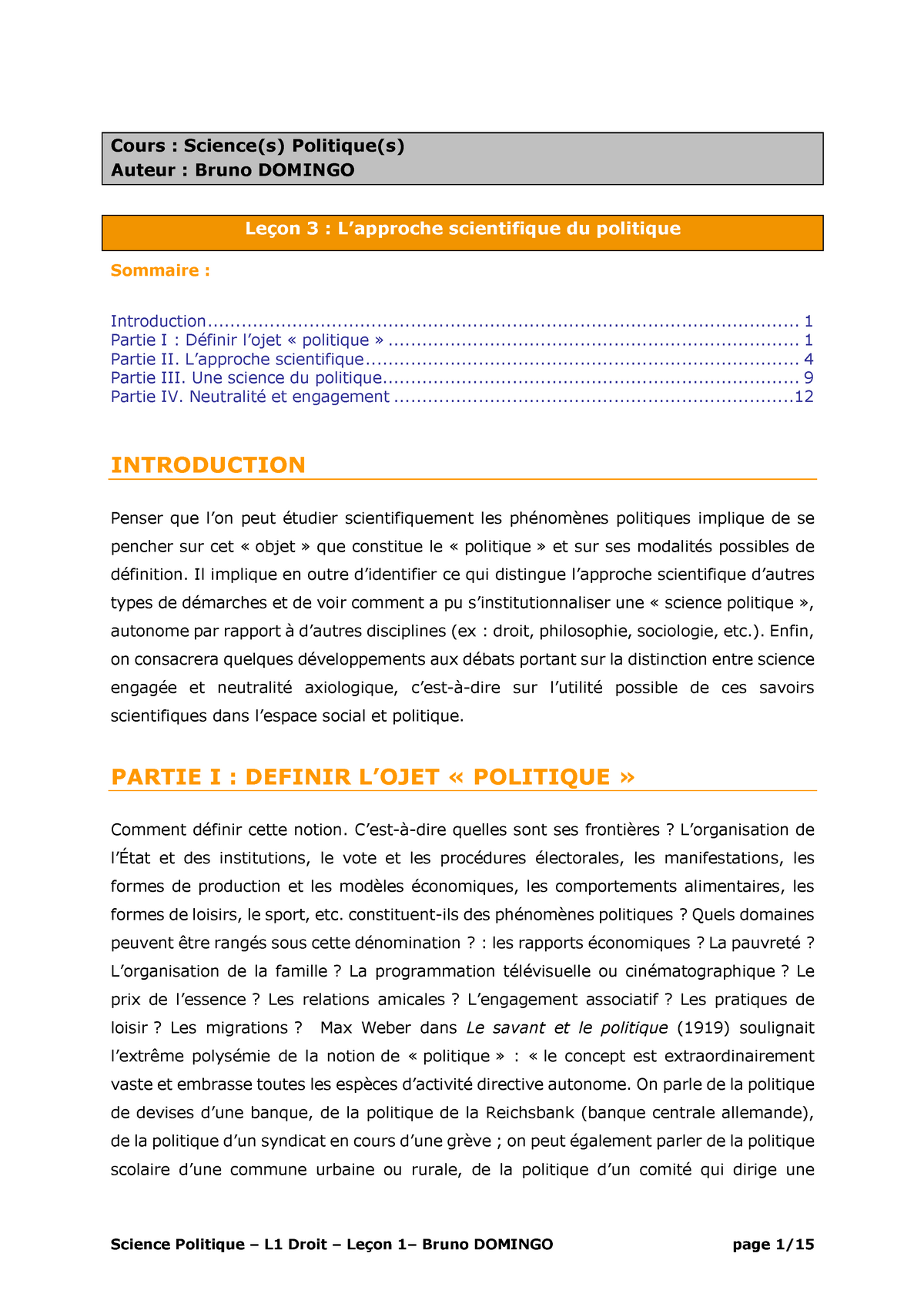 Leçon 3 2019-2020 - L1 Science Politique - Warning: TT: Undefined ...