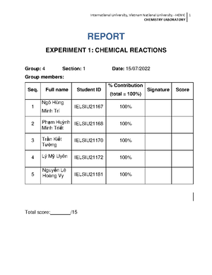 RP 1 group 3 - RP 1 - CHEMISTRY LABORATORY REPORT EXPERIMENT 1 ...