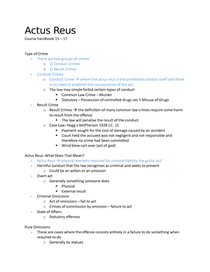 W2 Actus Reus Lecture Notes Criminal Law Ls1020 Abdn Studocu