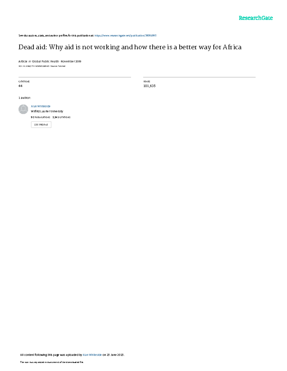 Dead aid Why aid is not working and how there is a better way for