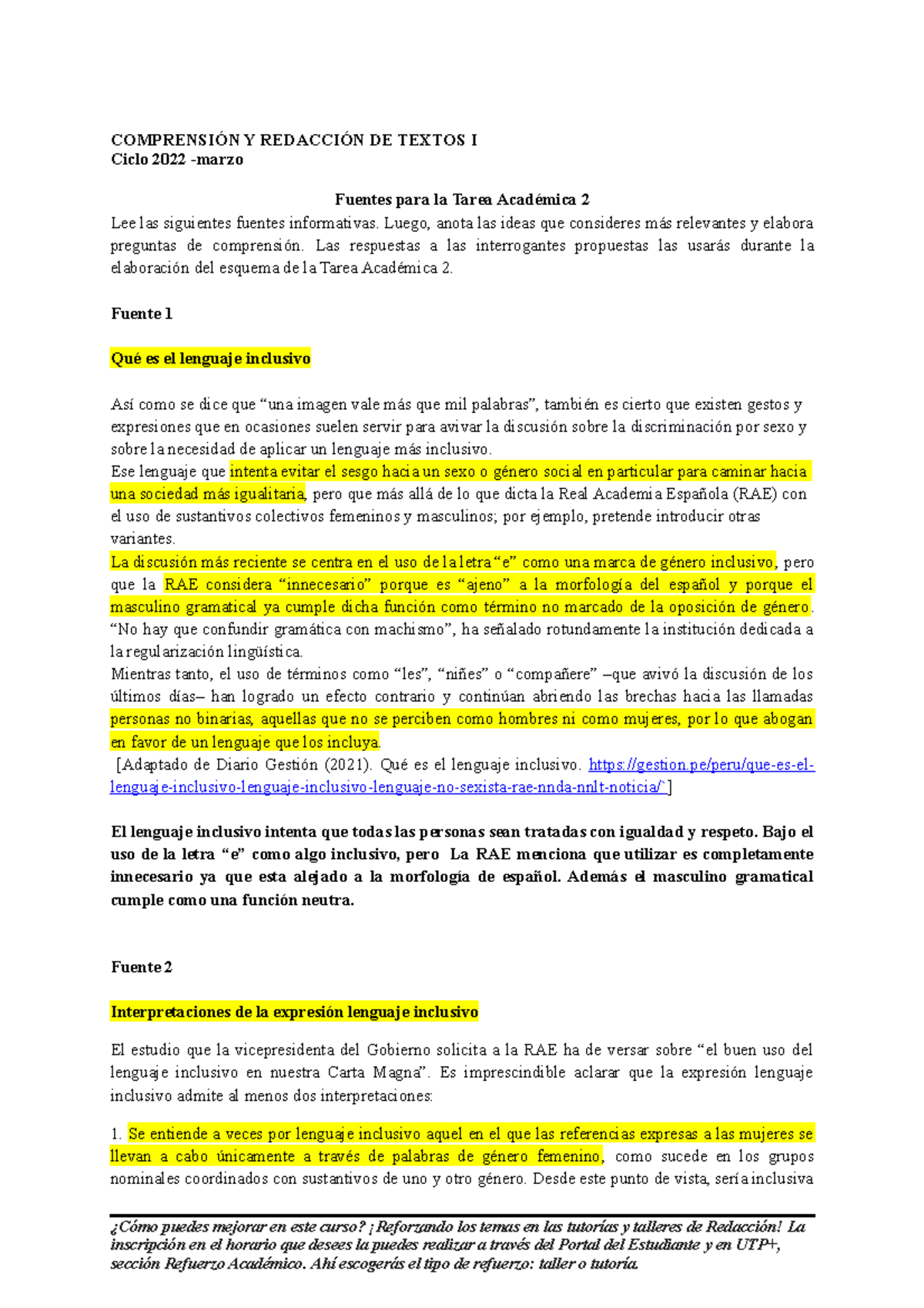 Fuentes Tarea Académica 2- 2022 Marzo - COMPRENSIÓN Y REDACCIÓN DE ...