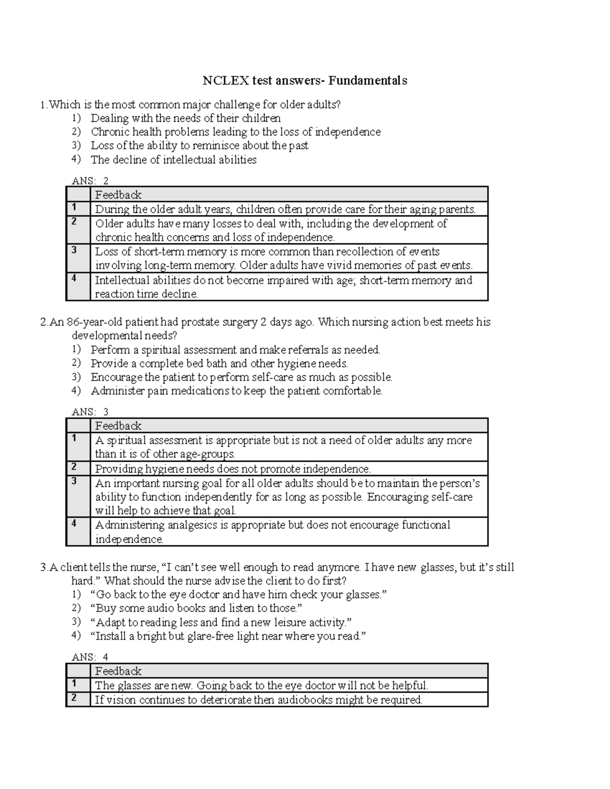 Nclex Test Answers- Fundamentals - NCLEX Test Answers- Fundamentals 1 ...