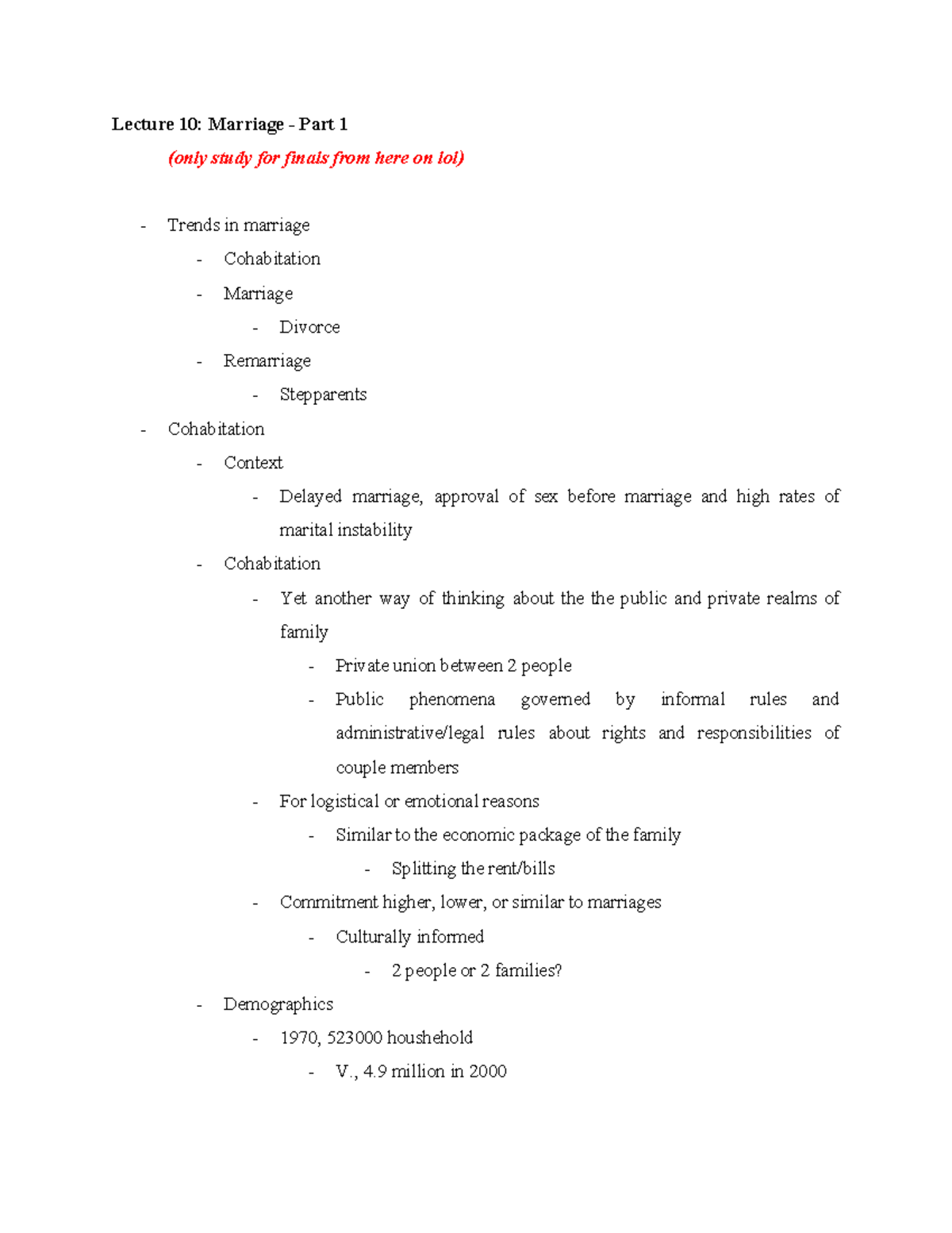 Socio of Family, Finals - Lecture 10: Marriage Part 1 (only study for ...