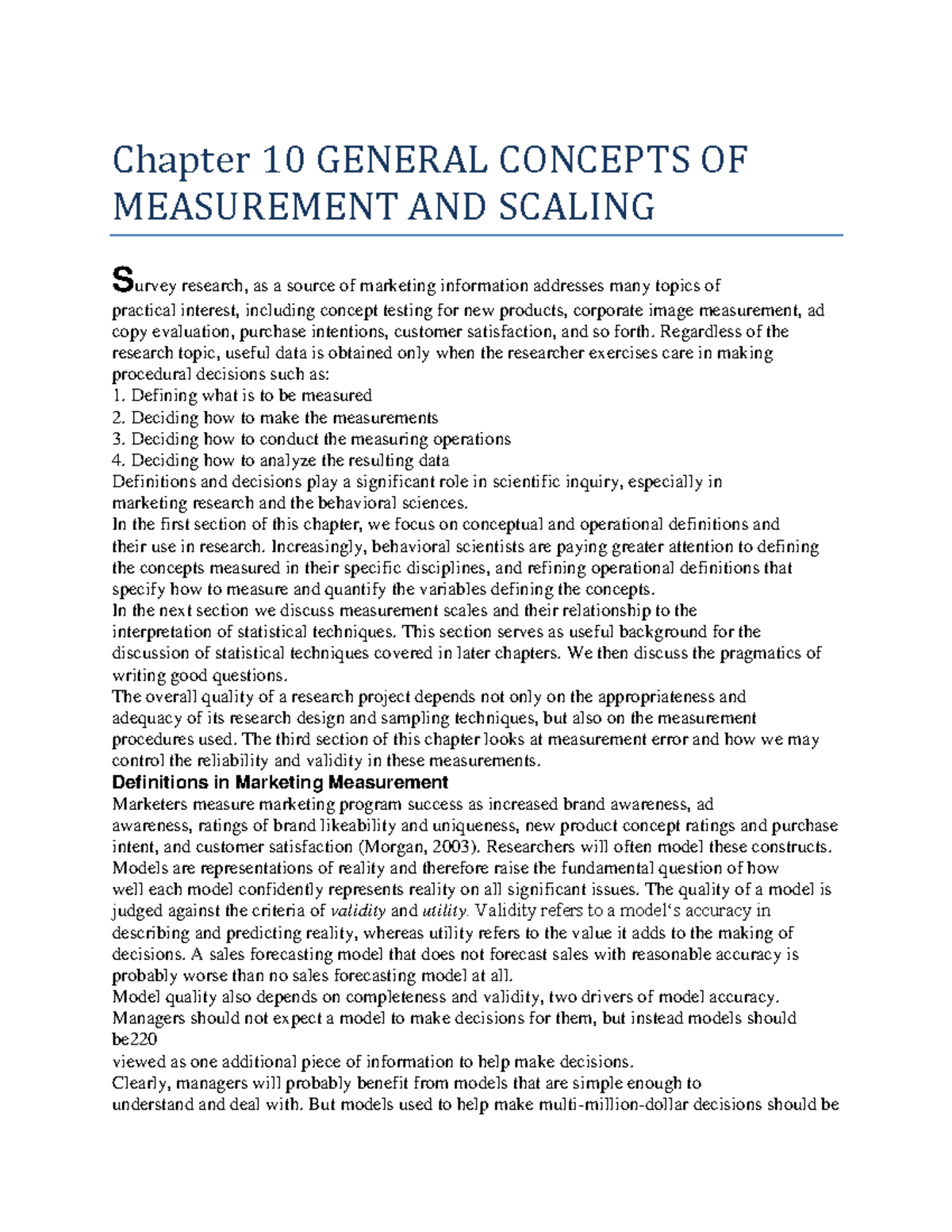 Chapter 10 General Concepts OF Measurement AND Scaling - Chapter 10 ...