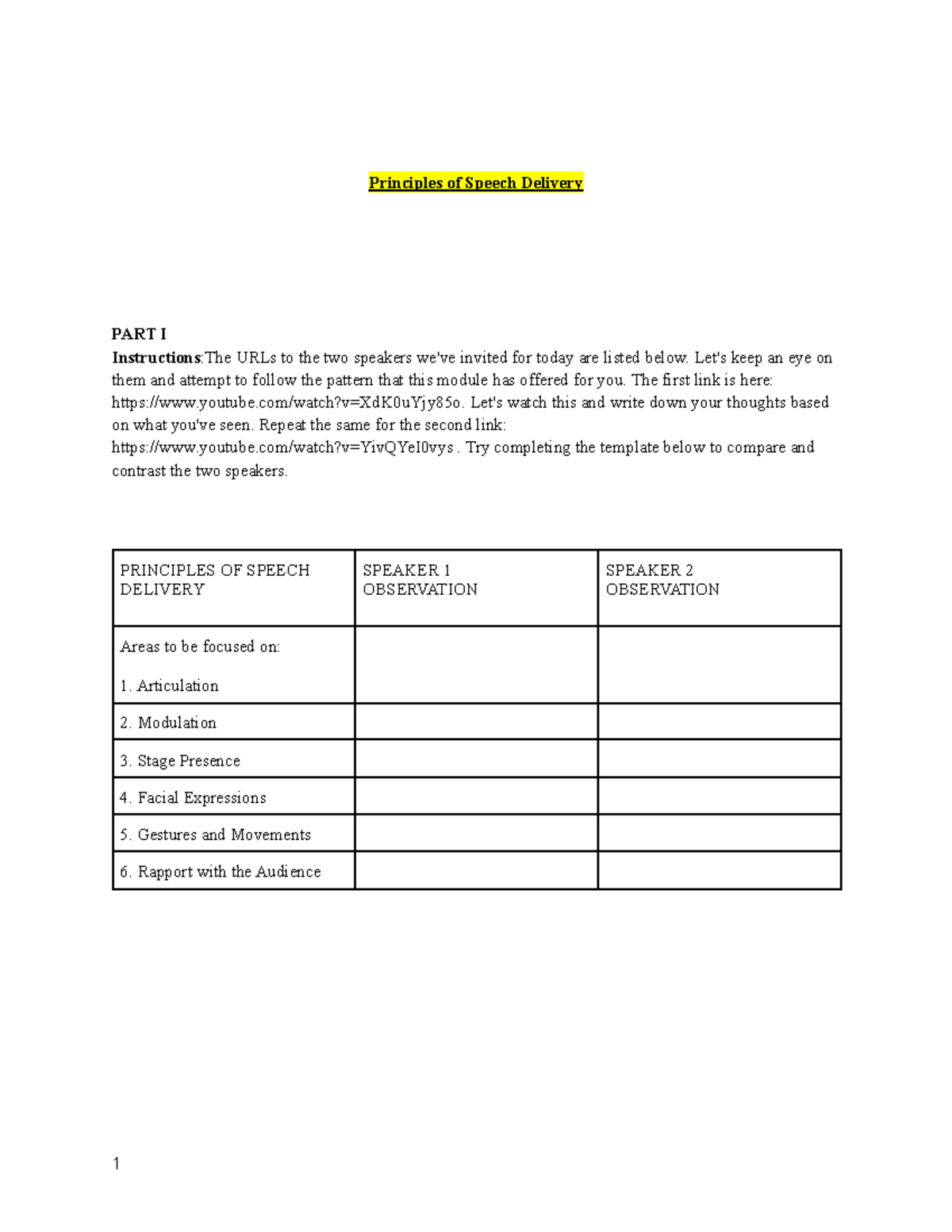 Principles of Speech Writing - Principles of Speech Delivery PART I ...