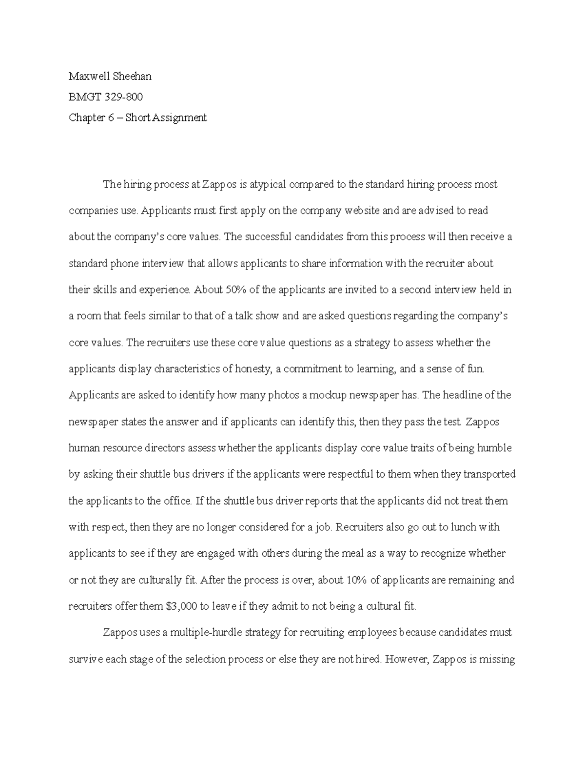 2020 – BMGT 329 Human Resource Management - Chapter 6 Short Assignment ...