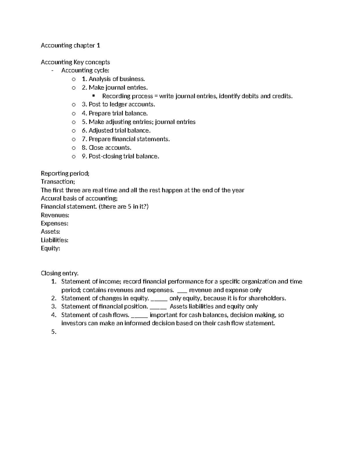 Accounting Ch. 1, Pt - Notes - Accounting Chapter 1 Accounting Key ...