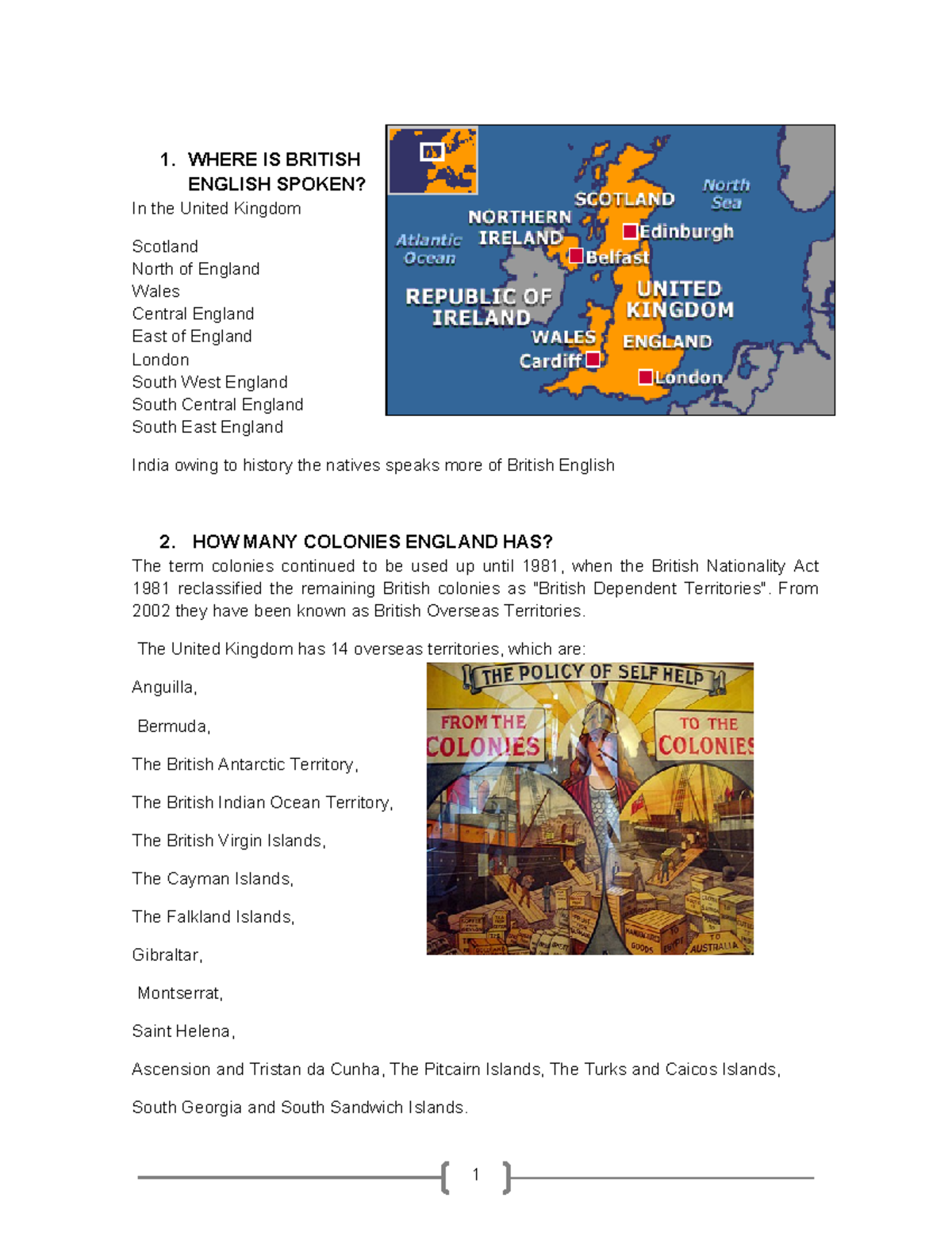 British Culture - 1. WHERE IS BRITISH ENGLISH SPOKEN? In the United ...