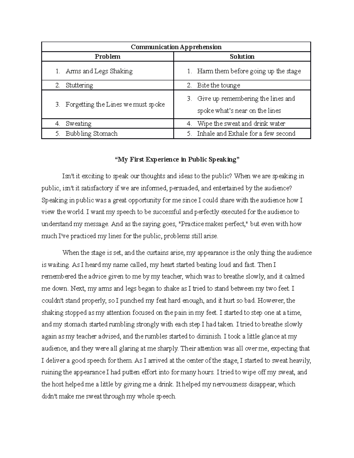 Public Speaking How to calm the nerves - Communication Apprehension ...