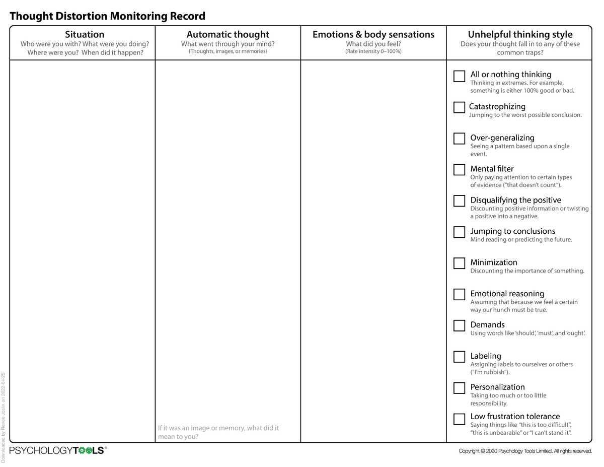 Thought distortion monitoring record en-us - Thought Distortion ...